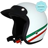 FEATURES: Der Vintage-Helm verfügt über eine abnehmbare Sonnenblende und auf der Rückseite über eine Befestigung für eine Flieger-Brille oder Motorrad-Brille. Dadurch ist der Sturz-Helm vielseitig einzusetzen.