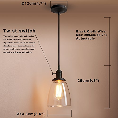Pathson Industrial Glass Pendant Lighting, Black Vintage Style Hanging Light Fixture for Living Room Dining Room - Unique Decor, Durable Build, Elegant Design - 24 inches Diameter