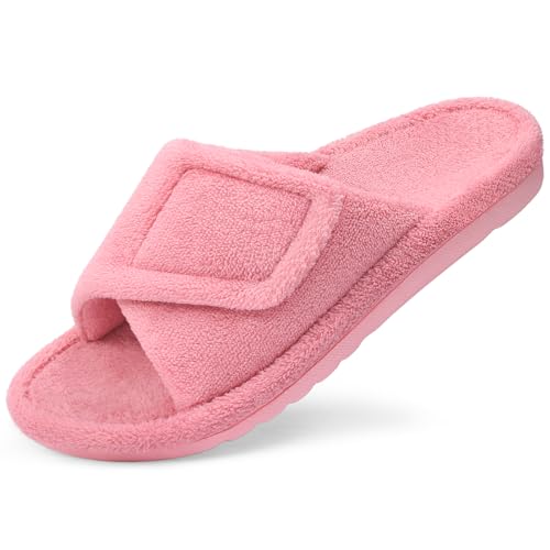 Litfun Women's Orthopedic Slippers with Arch Support Adjustable Open Toe House Shoes for Plantar Fasciitis, Pink 42