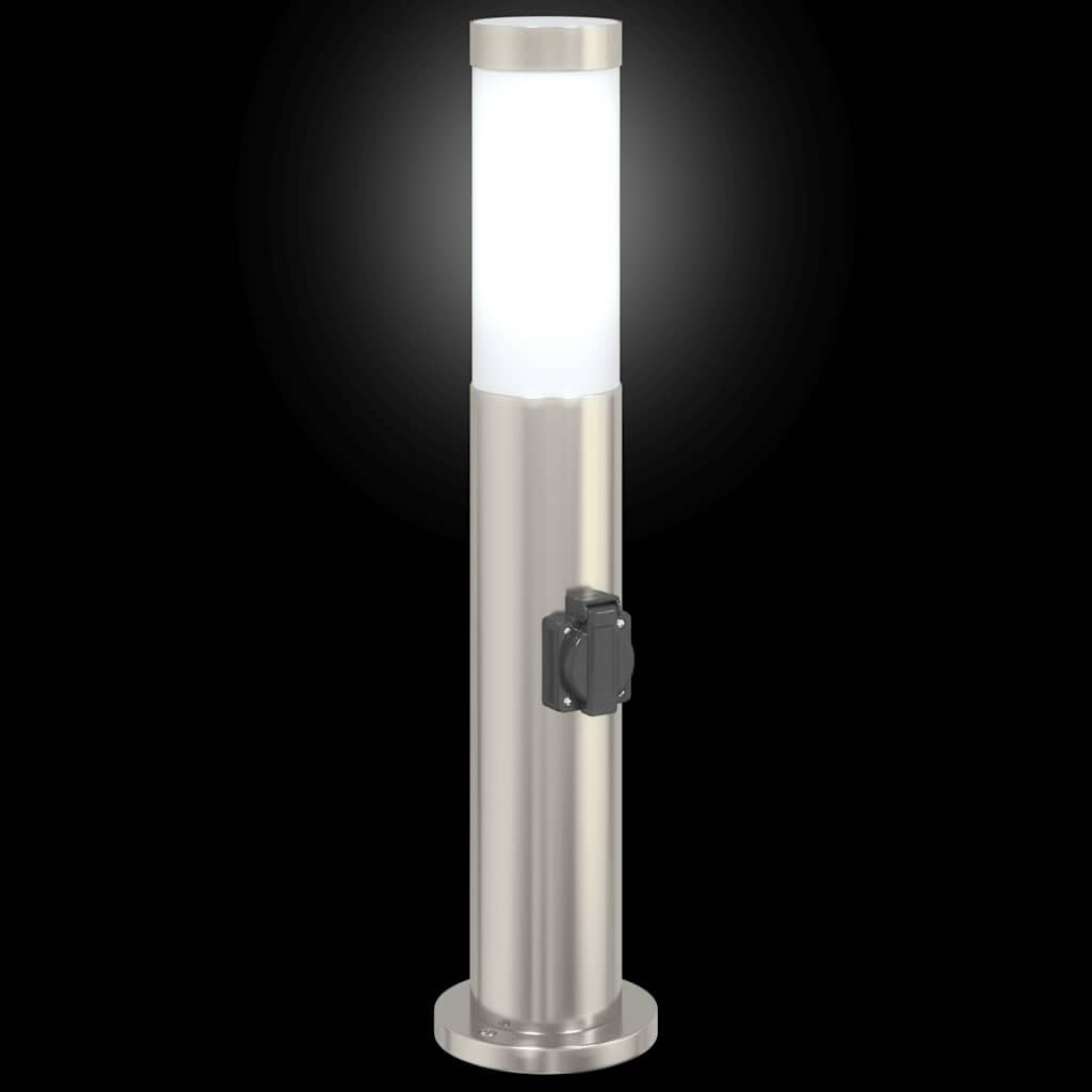 Lampa słupkowa ze stali nierdzewnej ze zintegrowanym gniazdkiem o wysokości 50 cm, stopień ochrony IP44, do użytku na zewnątrz, taras, ścieżki ogrodowe, oświetlenie i oświetlenie