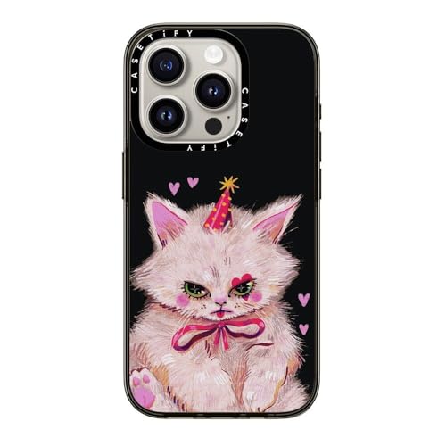 CASETiFY Compact iPhone 15 Pro Case [4 ft. 2X Military Grade Drop Protection/Slim/Lightweight] - Clown Kitty - Clear Black