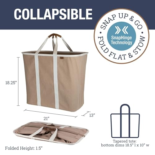 Image of CleverMade Collapsible Laundry Caddy - Foldable Laundry Hamper & Tote, XXL 64L Pop-Up Laundry Basket with Handles, Space-Saving Laundry Organizer for Home, Dorm, Closet & Travel, 2 Pack - LUXE Mocha