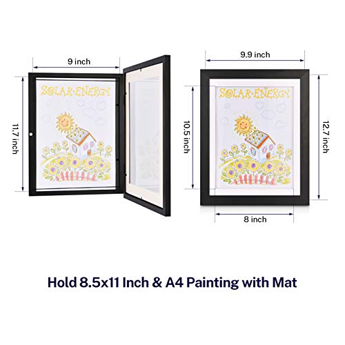 One Wall Kids Artwork Picture Frame Display 8.5X11 With Mat Or 9.9X12.7 Without Mat, Black Wood Frame With Tempered Glass Front Opening For Kids Drawings, Artworks, Art Projects, Schoolwork, 2-Pack #TOP1