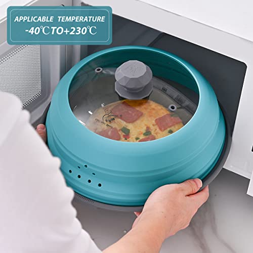 Microwave Splatter Silicone Cover Collapsible Steamer, Vented Multifunction Splash Lid With Glass Dish Bowl Plate For Food Cooking Bacon Maker, Dishwasher Safe Bpa-Free 10.5 Inch Cookware Set #TOP6