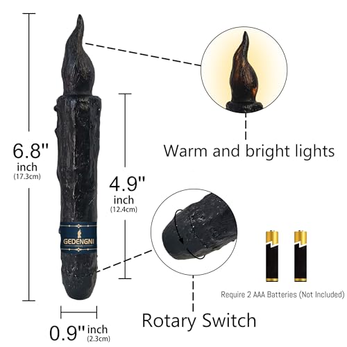 Image of Magical Candlesticks Flameless Taper Candle, 2pcs Black LED Tapered Candles Remote Dipped Candle 6inch Battery Chandelier for Enchanting Weddings and Harry Potter Inspired Vigils(LW2P-BA)