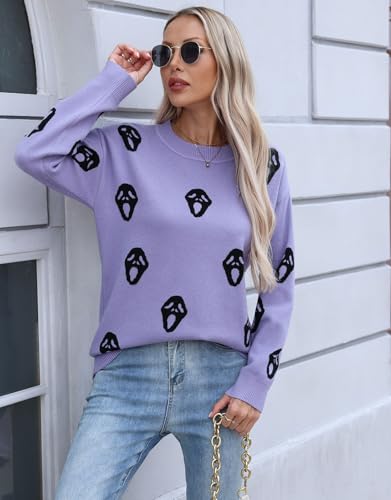 Image of Womens Cute Heart Sweater Crew Neck Long Sleeve Pullover Valentines Sweater