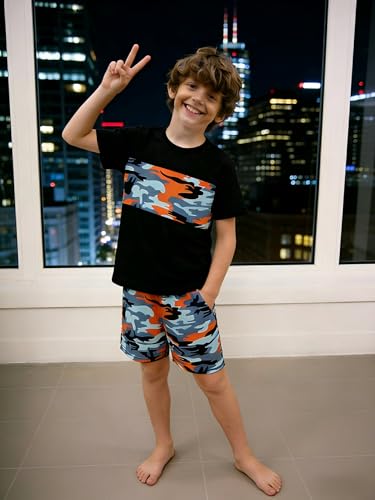 Image of 4-8T Toddler Boys 2-Piece Summer Casual Outfit Striped Print Short Sleeve T-Shirt & Shorts Set
