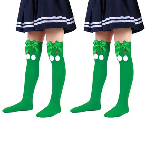 Kids Girls Christmas Over Knee High Socks Bowknot Stripes Extra Long Thigh High Socks Long Boot Stockings