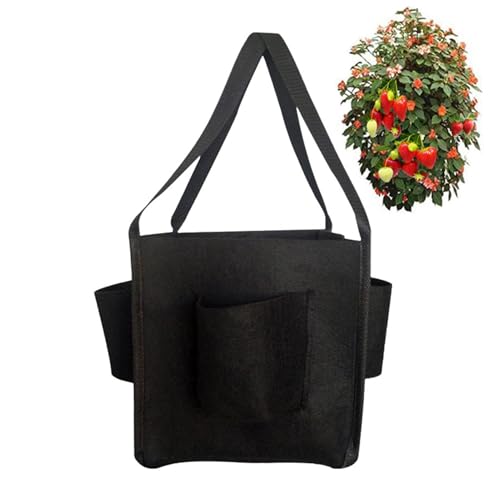 Bolsas de cultivo de fresas, maceta vertical de 5 galones con 4 bolsillos laterales de crecimiento, macetas de tela de fieltro transpirable resistente para balcón, jardín, fresas, flores y verduras