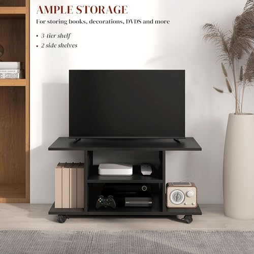 HOMCOM Modern TV Cabinet Stand Storage Shelves Table Mobile Bedroom Furniture Bookshelf Bookcase Black - Image 2