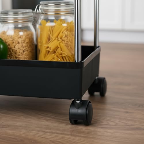 Image of Umite Chef 3 Tier Kitchen Trolley Organizer with Wheels | Multipurpose Storage Rack | Vegetable & Fruit Basket Stand | Rolling Utility Cart for Kitchen, Bathroom, Office - Black