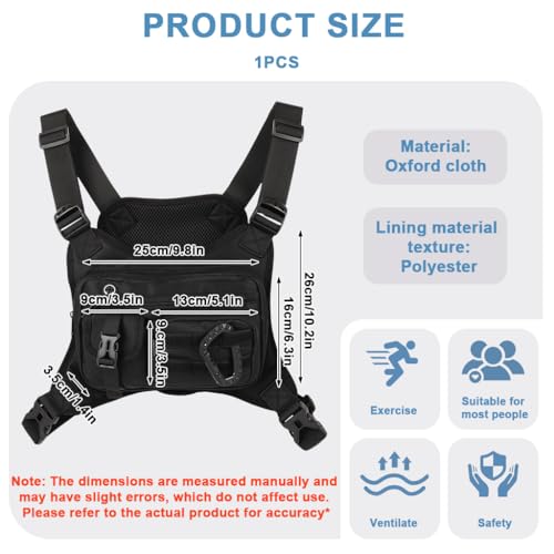 Image of GUSTAVE Chest Bag for Men Women Black Tactical Vest Bag Waterproof Multi-pockets Adjustable Rig Bag for Running, Cycling, Sports, Workouts, Outdoor