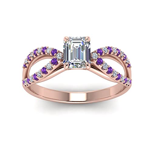 Image of 55Carat Choose Your Gemstone Reverse Pave Split Shank Diamond CZ Ring Rose Gold Plated Emerald Shape Split Shank Engagement Ring Minimal Modern Design Birthday Gift Wedding Gift US Size 4 to 12