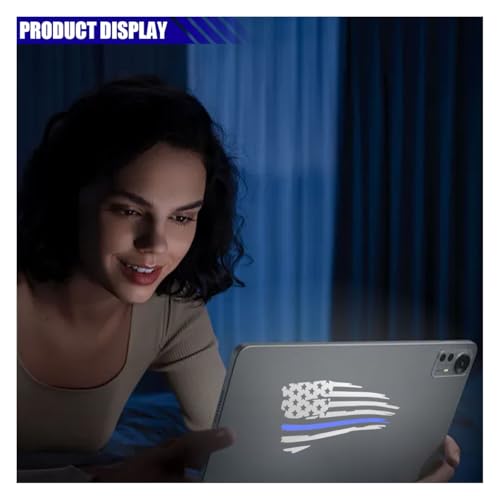 Image of American Flag Sticker Decal, Waterproof Vinyl Police Badge Decal, Thin Blue Line Sticker Support Police Law Enforcement for Cars, Trucks, Laptops, Tumblers (Reflective White&Blue)