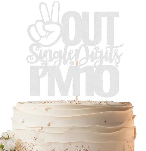 Out Single Digits I'm 10 - Decoración para tartas de cumpleaños número 10 con purpurina plateada para niños y niñas, decoración de pastel de 10 dígitos dobles para fiesta de cumpleaños 10, accesorios