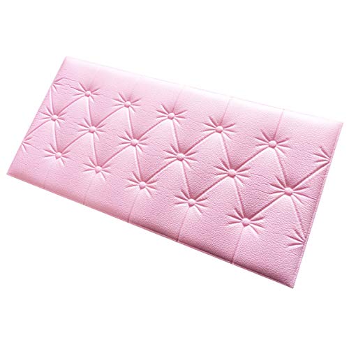 LKXHarleya 23.6"x11.8" 3D Leather Cladded Decor Wall Panel, Shockproof Peel and Stick Wall Sticker Wallpaper Soft Cushion for TV Walls, Children's Bedroom, Bed Headboards(Pink)