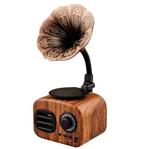 Bewegliche Drahtlose Bluetooth Lautsprecher Palm Größe, Mit FM Radio Gramophone Retro Design, Eingebaute Wiederaufladbare Batterie, TF-Karten-Slot, Für Home Office, Mini,Braun Cover