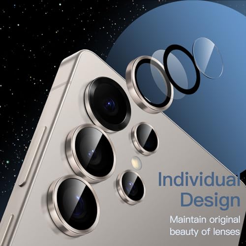 Image of JETech Camera Lens Protector for Samsung Galaxy S25 Ultra 5G, 9H Tempered Glass Metal Individual Ring Cover, Easy Installation Tray, HD Clear, 1 Set (Titanium Gray)