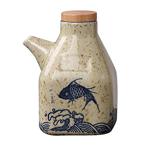 OnePine 350ml Ceramic Oil Dispenser Bottle, Soy Sauce Bottle Dispenser No Drip, Olive Oil Dispenser, Condiment Container with Lid