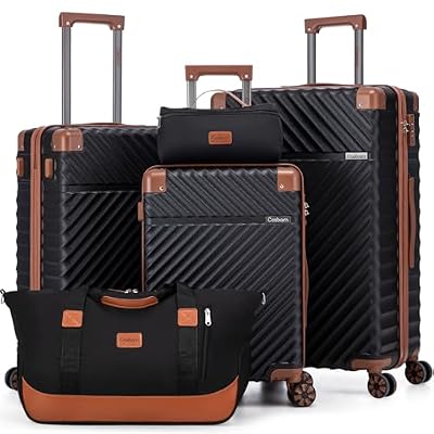 Cosbarn Luggage Sets 5 Piece with TSA Lock Spinner Wheels, Unisex Hard Case ABS Suitcase Set, Hardshell Lightweight Waterproof Travel Hardside Suitcases with Wheels for Women Men, Black