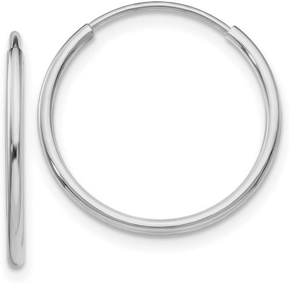Jewelryweb Solid 14k Gold 1mm Seamless Endless Tube Hoop Earrings (10mm-27mm) (yellow or white)