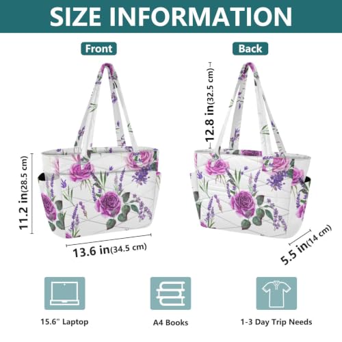 Bolsa de mano con cremallera ligera de rosas moradas diseño estampado 5