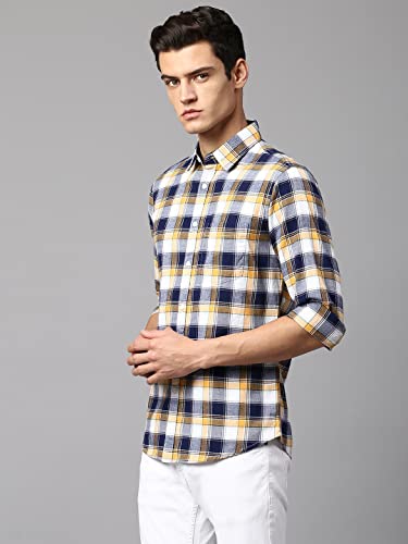 Image of Dennis Lingo Men's Yellow Slim Fit Cotton Casual Shirt