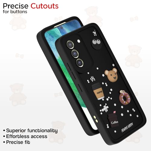 Image of Pikkme Back Cover for Samsung Galaxy S21 FE 5G | Cute Fun Cartoon 3D Bear Silicone Full Body Protection Bumper Cover (Black)