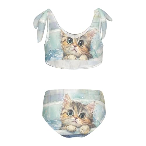 Watercolor Kitty Cat in Tub Girls Bikini Sets 2 Piece Swimsuits Bathing Suit Swimwear2