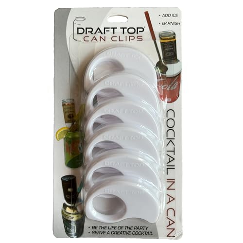 Draft Top Topless Can Clips - Portable Mini Liquor Bottle Holders - Perfect for Tailgating Gear & at-Home Bars, Drink Mixology Tool for Canned Beverages & Cocktails, Fits 12oz to 19oz Cans, White