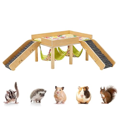 Bomefoi Hamster Hängematte mit Treppe - 2-Stöckiges Abnehmbares Haus,Mit Treppe Holz Hamster...