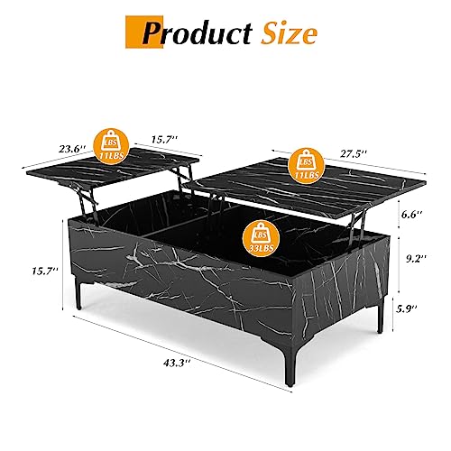 Cosvalve 43 Inch Lift Top Marble Coffee Table For Living Room, Modern Extendable Pull Up Center Table With Storage thumb #1