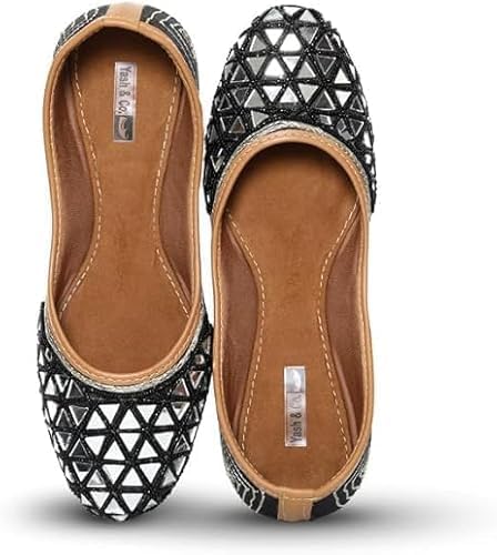 YASH & CO. Embellishment Mirror Work & Beads Mirror Design Jutti for Girls/Women | Ethnic Footwear of Mirror Work/Punjabi Jutti Mojari