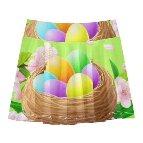 Blue Pink Athletic Shorts Girls Skorts Toddler Tennis Skirts Flowy Skort Easter Nest Colorful Eggs 4t