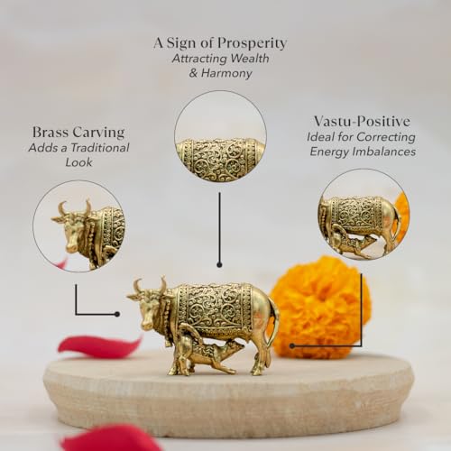Image of Astrotalk Kamdhenu Cow Idol in Pure Brass | Compact Kamadhenu Idol for Vastu, Mandir for Home, Temple Shelf | Ideal Diwali Gift or Return Gifts for Pooja | Puja Mandir Decor | 5.5x2.5x4 cm | 1 Piece