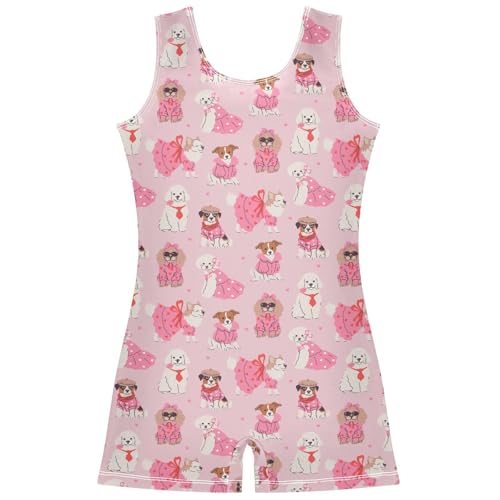 Gugusary Girls Gymnastics Leotards Fashionable Dogs One-Piece Toddler Dance Unitard Biketards with Shorts 3-4T