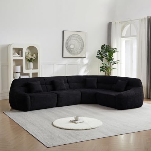 123.2-inch Luxury Curved Corner Sectional Sofa - Black - Modular