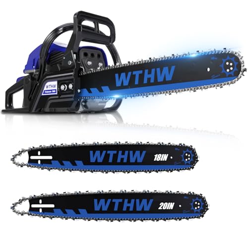 WTHW 58 cc Gas Powered Chainsaw, 20 in & 18 in Quick-Switch Bars – 550 ml Fuel 260 ml Oil Tanks, Automatic Chain Oiler, Centrifugal Air Filter, Quick Start, Inertial Chain Brake (WH5801)