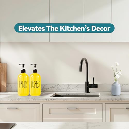 Image of COHOSEGE Glass Soap Dispenser Set 2 Pack,16 Oz Dish Soap Dispenser for Kitchen Sink,Lemon Kitchen Decor and Accessories,Yellow Decorations and Kitchen Utensils for Kitchen