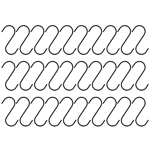 Bloepum 30Pcs Black S Hooks,Heavy Duty Metal Hooks Can Withstand Up to 65 Pounds for Kitchen,Office,Garden or Outdoor Activities
