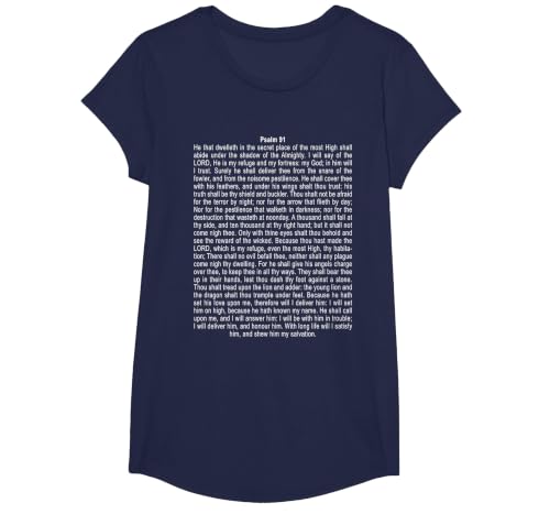 Psalms 91 Full KJV Bible Verse Protection & Safety Blessing T-Shirt, Girls, Navy Blue, Large