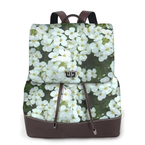 Sac à dos pour femme imprimé fleurs blanches imperméable et léger en taille unique