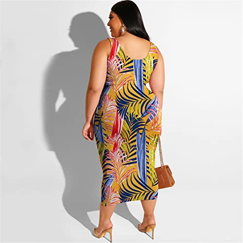 Image of Plus Size Women 2 Piece Outfits Sets Sexy Tracksuit Midi Dress,Sleeveless Tank Top Bodycon Skirts Set Casual Summer