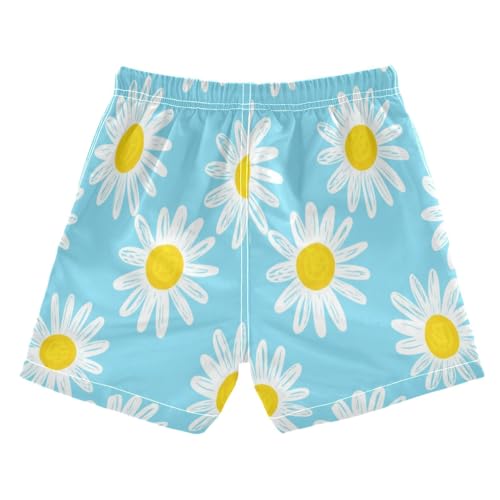 Kids Swim Trunks for Boys, Anti Chafe Swim Trunks for Boys 2 T, Daisies Light Blue2
