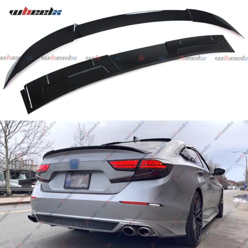 WheelX 2Pcs Roof Top Spoiler & Rear Spoiler Compatible with 2018-2022 Honda Accord, V Style JDM Duckbill Fits for 4 Door Sedan, Trunk Exterior High Kick Tail Deck Lid Wing Lip (Glossy Black) by WheelX - Used condition - Image 5