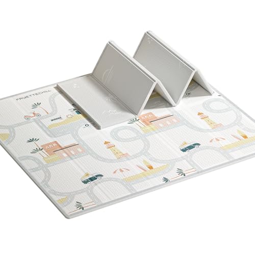 BG-BABYGO Baby Play Mat Reversible Baby Mat for Floor Foldable XPE Children's Crawling Mats Baby Thickened 0.8“ Crawling Mat Waterproof, Non-Toxic and Dual-use Playmats (59x71x0.8 inch, Islands)
