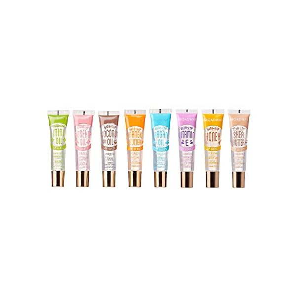 KISS Broadway Clear Lip Gloss 0.47oz/14ml 12Pcs (Mint, Rosehip, Coconut Oil)