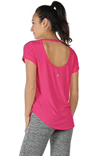 Image of icyzone Open Back Yoga Shirts for Women - Exercise Workout Tops, Athletic Short Sleeves, Running T-Shirts Loose Fit