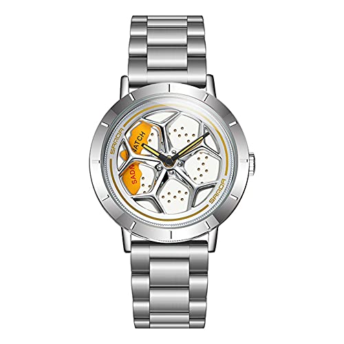 HEEYEE 360 ° rotación reative Deporte Coche Rueda Rueda dial rotativo relogio Masculino Cuarzo de Acero Inoxidable Hombre Reloj Moda Impermeable,Blanco Cover