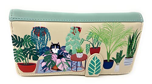 Shag Wear Garden Plant Life Cat Large Wallet for Women and Teen Girls Vegan Faux Leather Beige 7"3